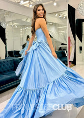 Hazel | A Line Bow Knots Long Prom Dress Light Blue - Price #price_variant_lowest# - Light Blue - PromDressClub